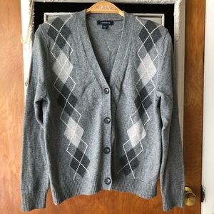 Vintage Lands End Argyle Gray Sweater Cardigan